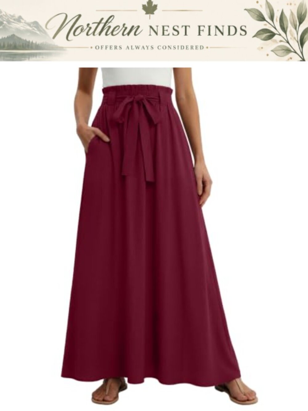 High Waisted Flowy Maxi Skirt with Pockets Tiered Ruffle Hem Elastic Waist